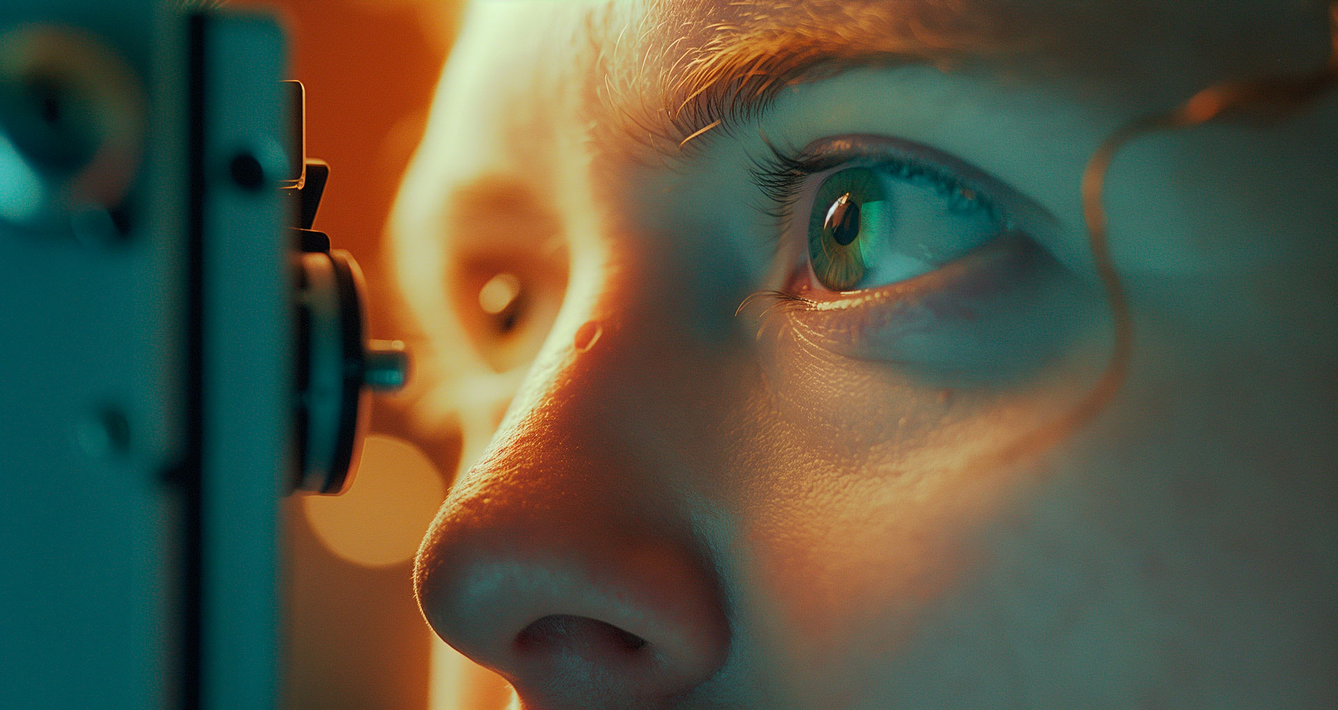 Primer plano de un ojo frente a un visor cinematográfico